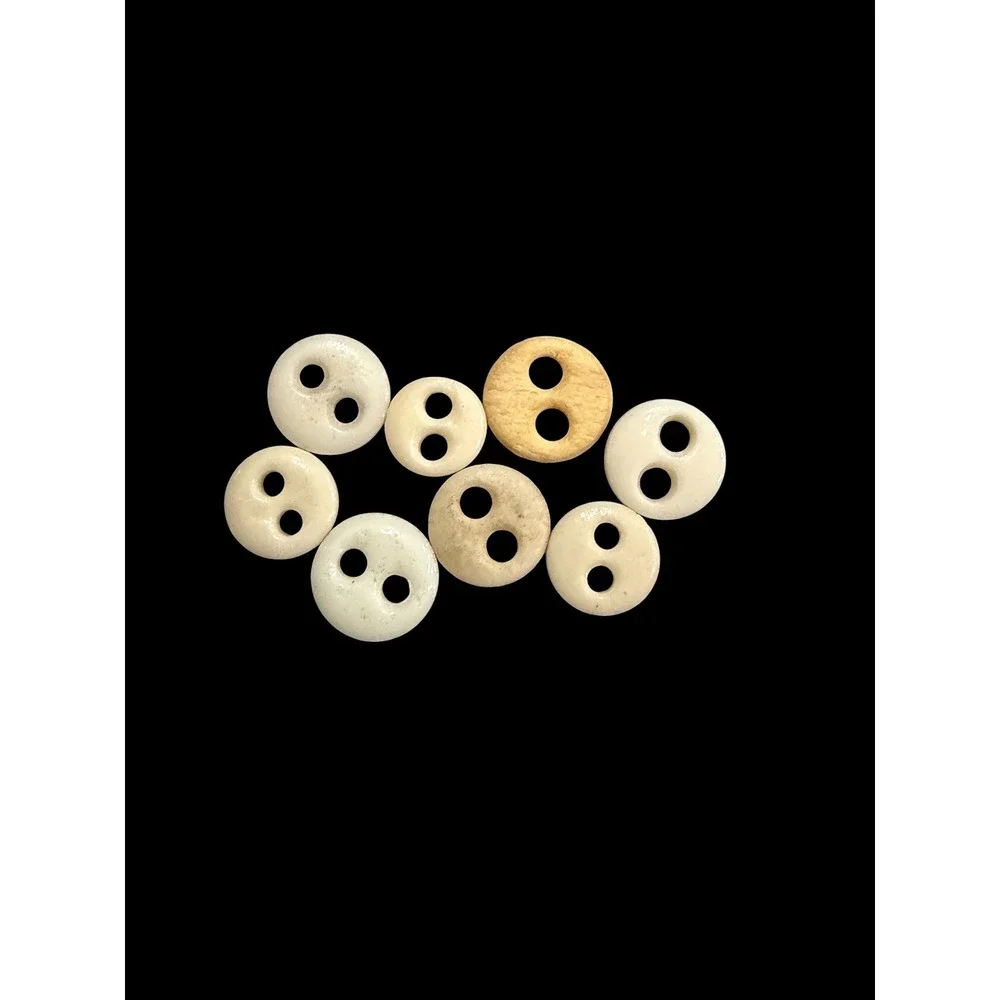 Vintage Bone Buttons Set of 8 Round Two Hole Natural Cream Tan Sewing Notions